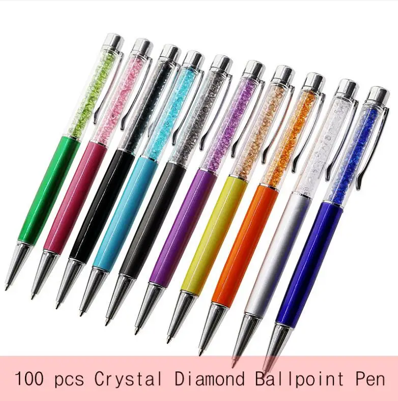 Diamond pen 100 pcs 100 шт. шариковая ручка с кристаллами и бриллиантами декоративная ручка 0,7 мм наконечник ручки все металлические материалы для письма для офиса подарочная ручка - Цвет: Diamond pen 100 pcs