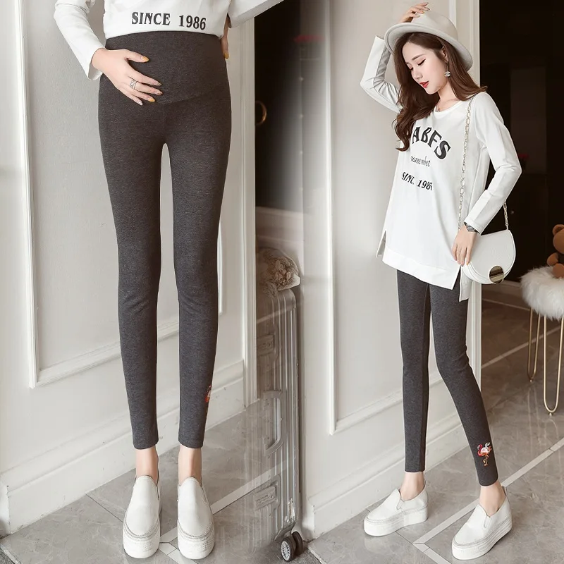 2019 весенние тонкие хлопковые брюки для беременных с вышивкой лебедя Брюки женщин