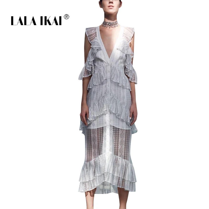2018 Новый Boho оборками Frill Midi платье женские осенние открытыми плечами спинки