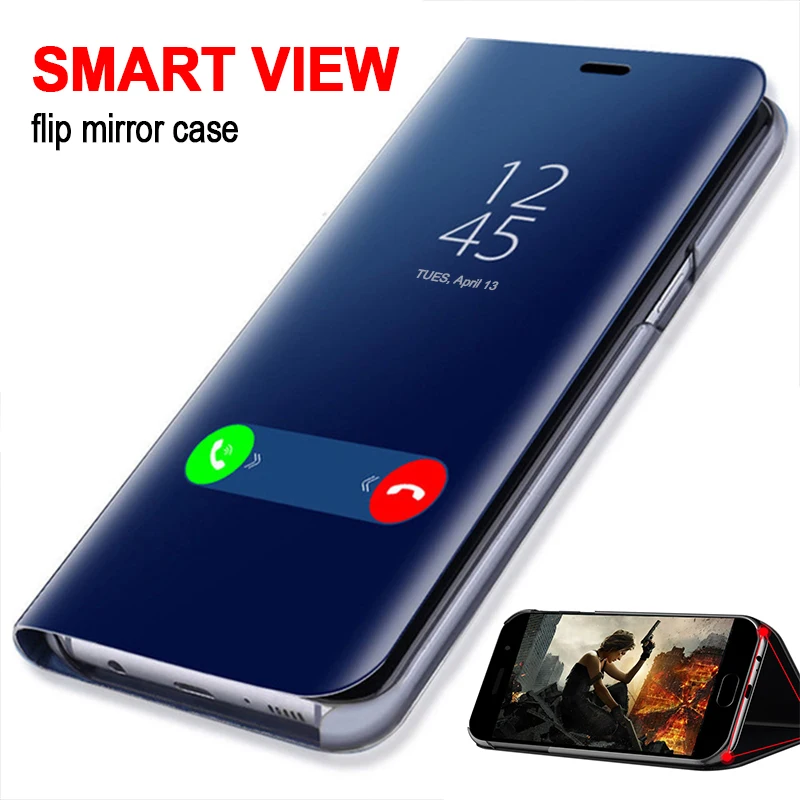 Smart Mirror Phone Case For Samsung J4 J7J6 J8 2018 Flip Stand Leather Cover Holder Shockproof Sumsung J7Core J2Prime | Мобильные