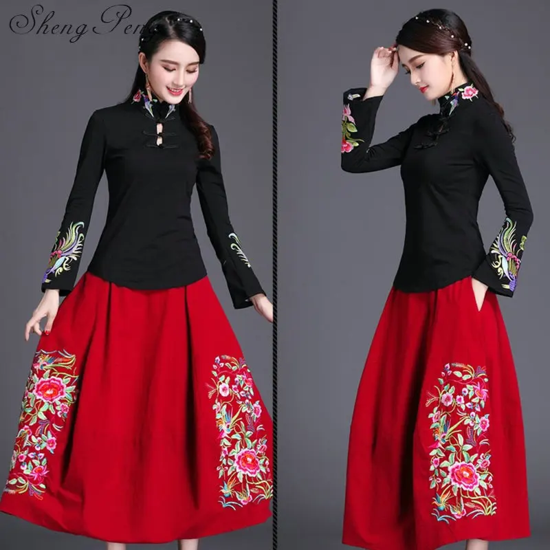 Cheongsam Топ Традиционный китайский одежда для женщин длинные рукава в национальном стиле топы для женщин в винтажном стиле жидкости CC229