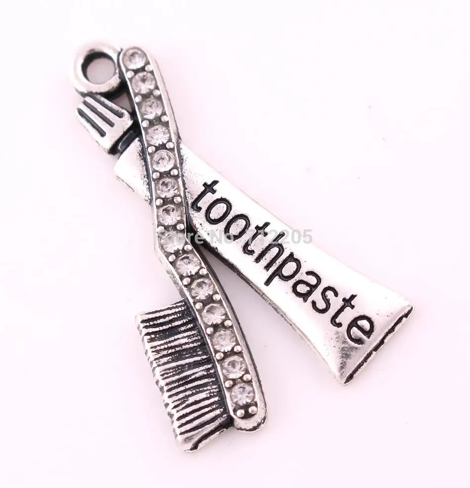 10 шт. цинковая зубная щетка со сверкающими кристаллами и подвеска из зубной пасты