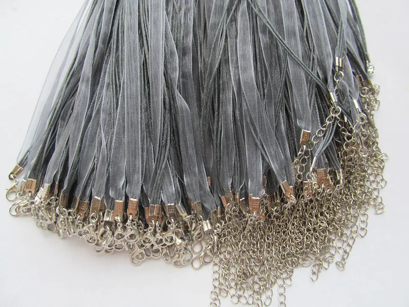 Free Shipping 100pcs 18inch Gray/Grey Organza Ribbon Wax Cotton Necklace Cord String Extender Chain Lobster Clasp DIY Accessory | Украшения