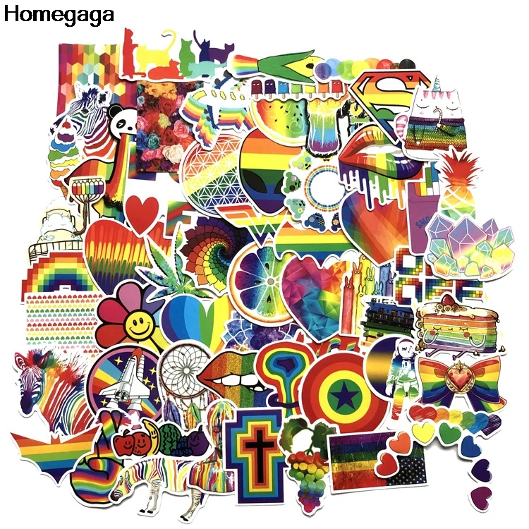 Homegaga 60 шт. гомосексуальность радужного цвета детские игрушки ПВХ водонепроницаемый Скрапбукинг альбом чемодан скейтборд наклейки для гитары D1942