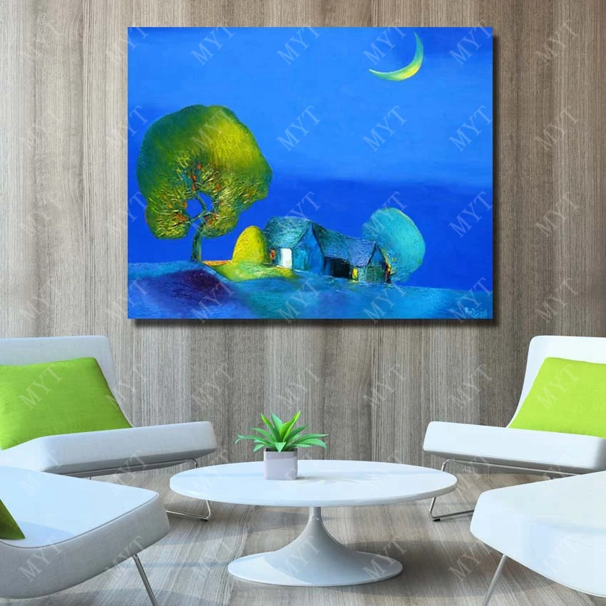 Village night scenery hand paint wall art painting modern canvas landscape oil reproduction | Дом и сад
