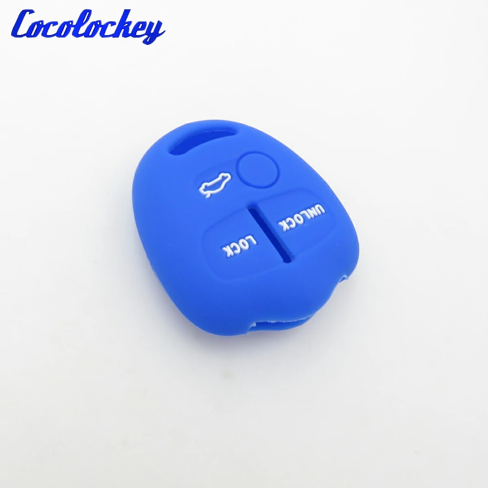 Dark blue Cocolockey силиконовый чехол для ключа автомобиля, брелок для Mitsubishi Lancer EX Galant Pajero ASX Outlander, 3 кнопки дистанционного управления, без логотипа - Название цвета: Dark blue