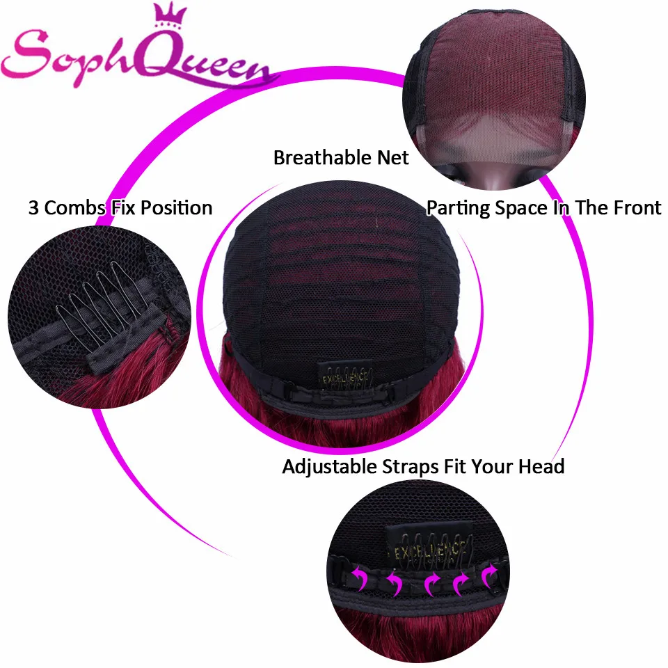 Парики из натуральных волос на шнурках Soph queen 4*4 бордовый 1B/бордовый 1B/27 99J цвет перуанский нереми прямые человеческие волосы парик