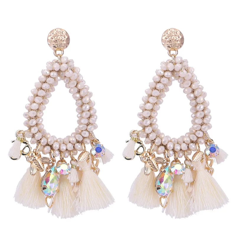 Sehuoran Oorbellen Pendientes Mujer Moda Висячие серьги для женщин Boho Pendientes хрустальные бусины ручной работы модные ювелирные изделия - Окраска металла: White AB