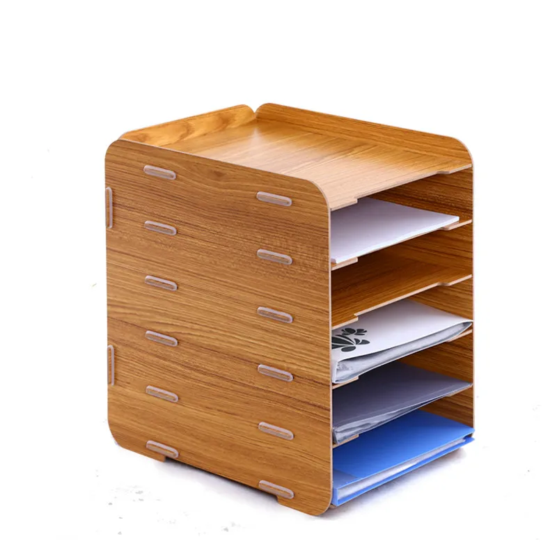 Wooden file rack holder creative desktop A4 file box 6 multilayer information storage frame magazine organizers office supplies