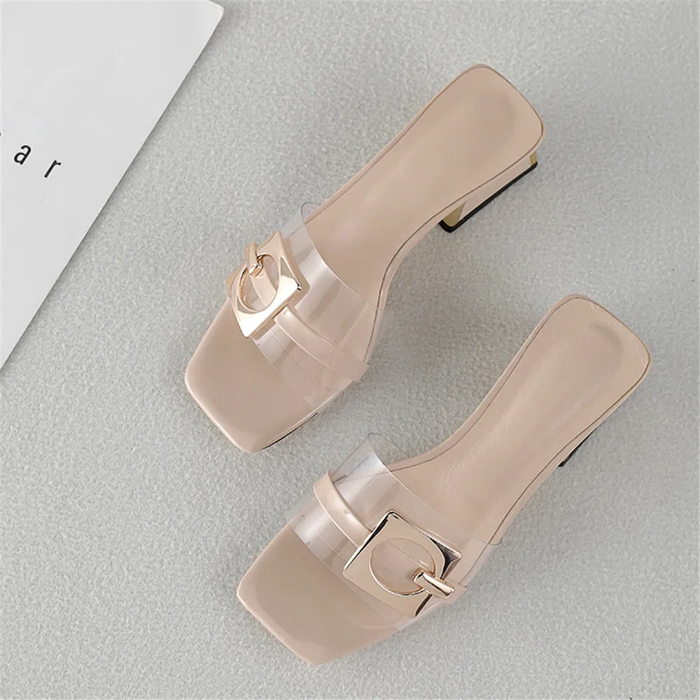 Сандалии женские летние на квадратном каблуке 4 см с открытым носком|Тапочки| |