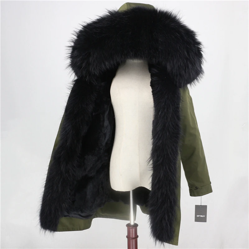 OFTBUY, водонепроницаемая парка, зимняя куртка, Женское пальто с натуральным мехом енота, воротник из натурального меха, капюшон, подкладка из кроличьего меха, толстая теплая верхняя одежда