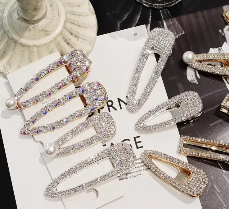 Fashion uper flash luxury temperament full diamond Crystal Pearl Elegant Women Barrettes Hair Clip Hairgrips Accessories |