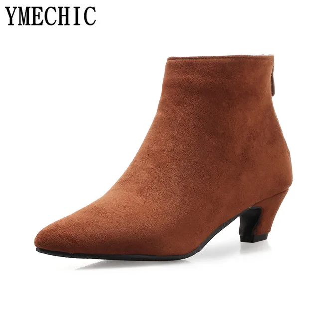 Женские Модные ботильоны YMECHIC на среднем каблуке женские ботинки из флока с