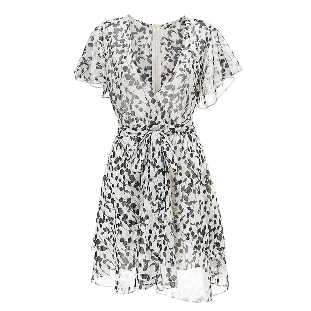 Женское модное повседневное летнее белое платье с v образным вырезом выше колена