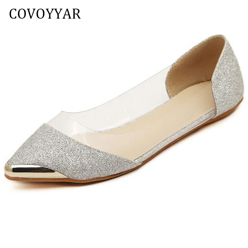 Женские туфли с острым носком COVOYYAR золотистые/Серебристые Туфли лоферы на