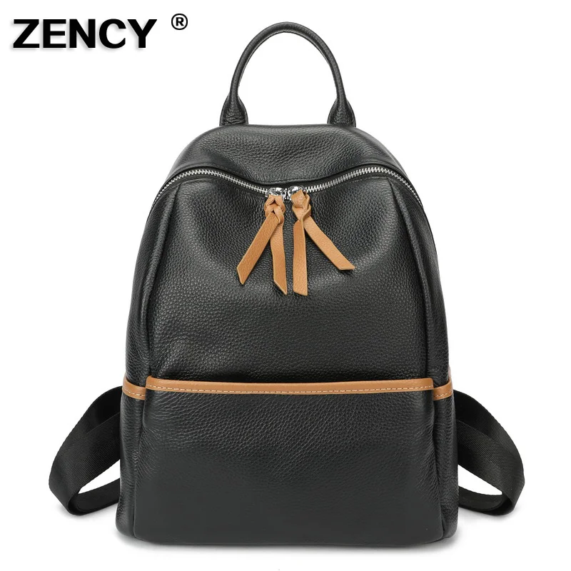 Женский рюкзак ZENCY серебристый на плечо из 100% натуральной итальянской коровьей