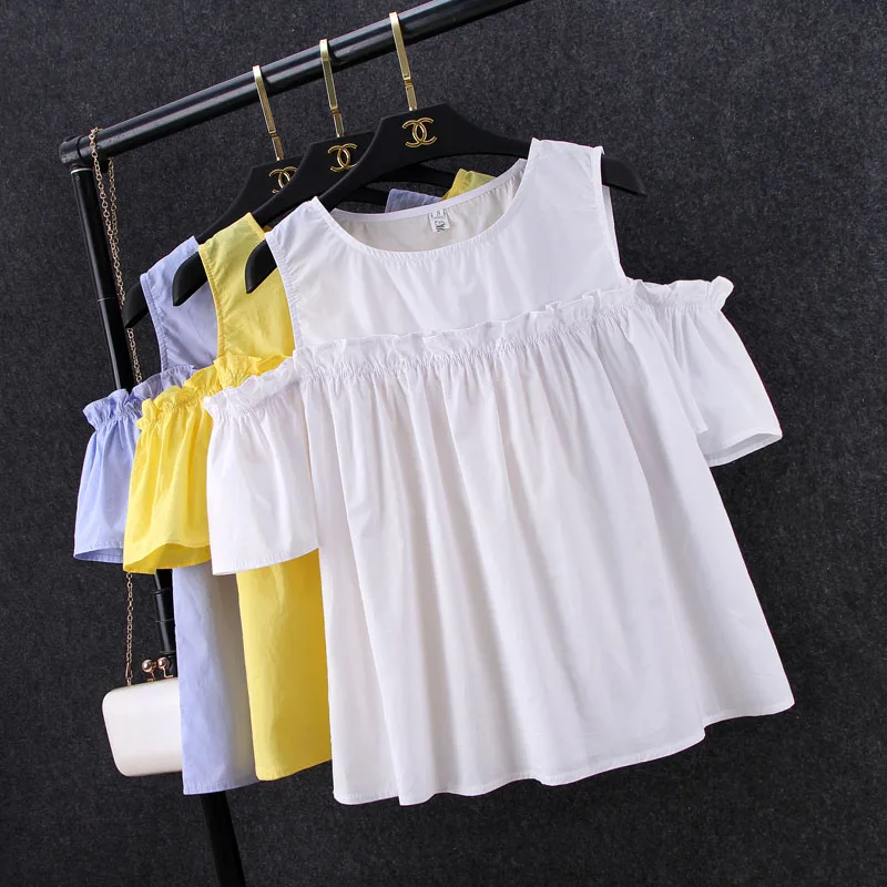 Женская летняя рубашка с оборками Alpha пуловеры открытыми плечами и рукавами