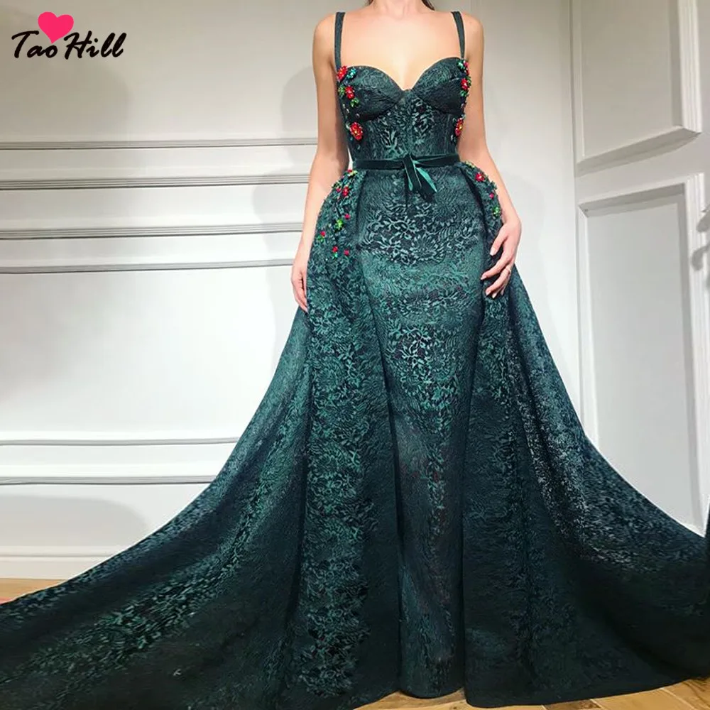 Роскошные блестящие стразы TaoHill модные платья Русалочки с шлейфом зеленые