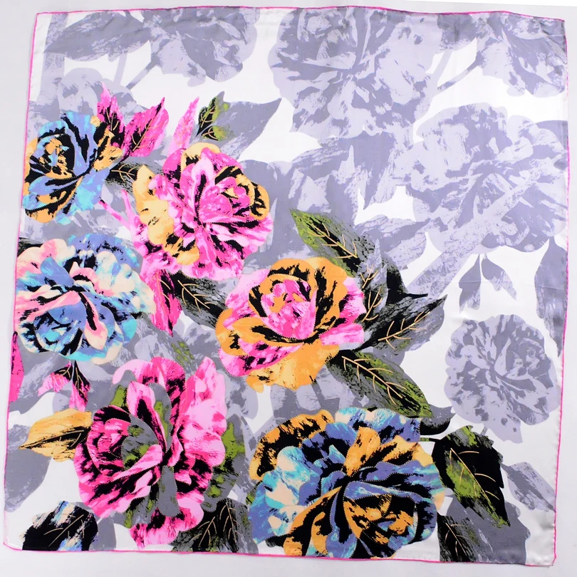[BYSIFA] New Peony Grey Silk Scarf Autumn Winter Women Square Scarves 90X90cm Mujeres Bufanda Pure Ladies Crepe Satin |