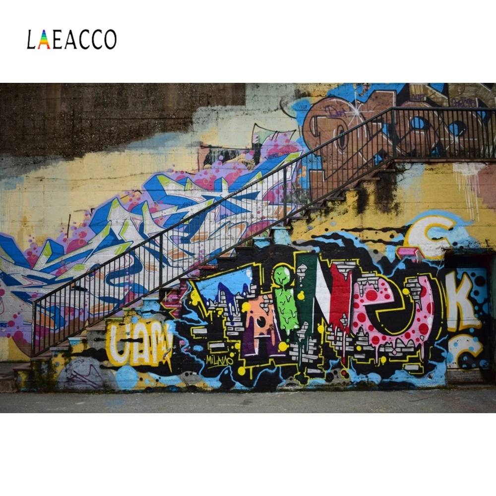 

Laeacco Photography Backgrounds Graffiti Grunge Stairs Factory Backdrop Customized Photographic Backdrop For Photo Studio