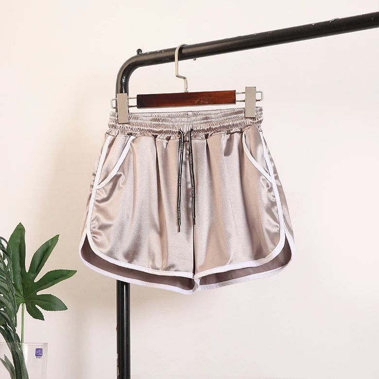 Лоскутные женские шорты на шнурке свободные с высокой талией карманами Femme