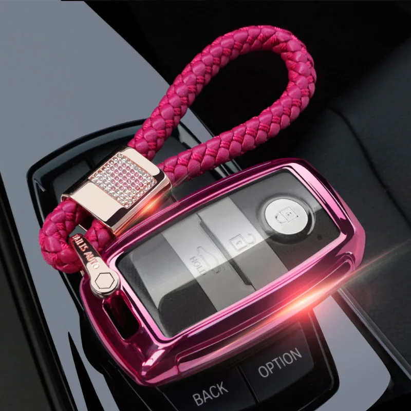 pink with chain Чехол для автомобильного ключа, держатель для смарт-ключа, чехол для Kia KX3/KX5/K3S/RIO/Ceed/Cerato/Optima/K5/Sportage/Sorento, автомобильный Стайлинг L72 - Название цвета: pink with chain