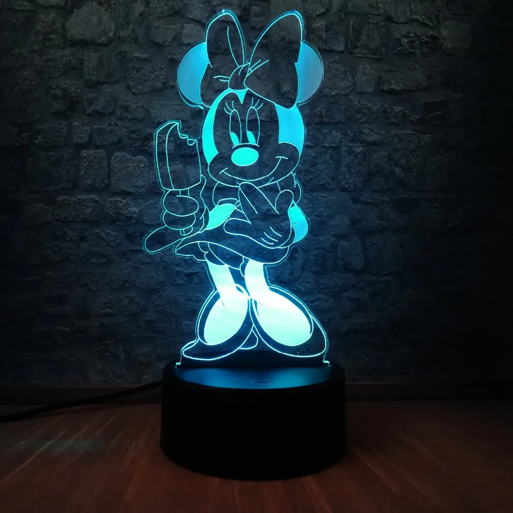 Мультипликационная кавай девочка Минни Маус 3D светодиодный светильник домашний