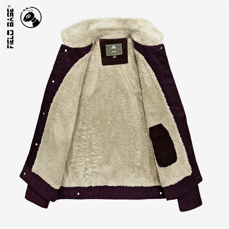 Field Base Corduroy Winter Jacket Men's Coat Thick Warm Velvet Casual Fashion Jackets For Russia Design Brand Size 3XL | Мужская