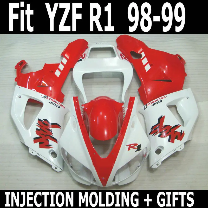 Фото 100% подходит впрыска белый красный для Yamaha R1 98 99 обтекателя Kit YZF 1998 1999 Средства