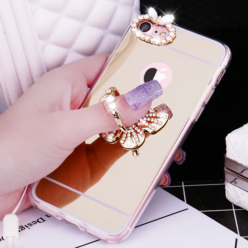 Для iPhone 8 Plus роскошное блестящее кольцо на палец с бабочкой держатель зеркальная