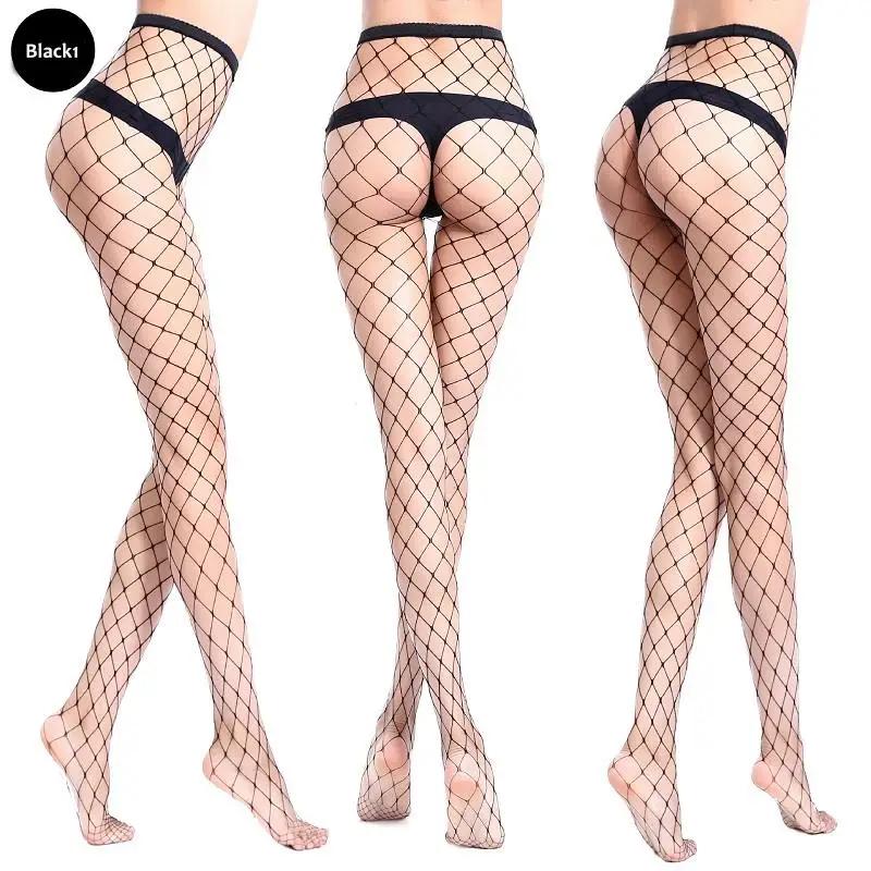 Сексуальные женские черные прозрачные колготки в сеточку, колготки Femme, сетчатые отверстия, Клубные Нарядные колготки для девушек в стиле панк, готика - Цвет: Black1