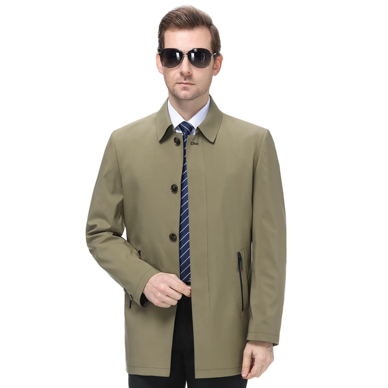 M-4XL, хит, новая весенняя/Осенняя мужская куртка, модная, на пуговицах, на заказ, свободная, средняя длина, ветровка - Цвет: Khaki