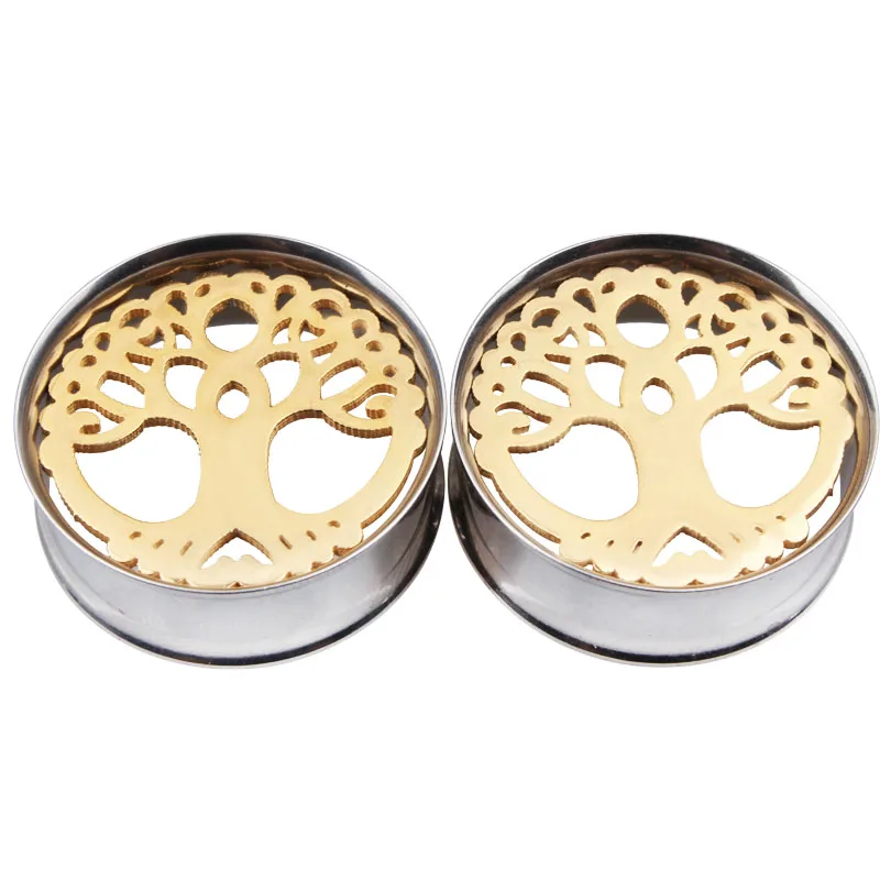 Дерево жизни ушной датчик пробки ювелирные изделия пирсинг 316L хирургическая