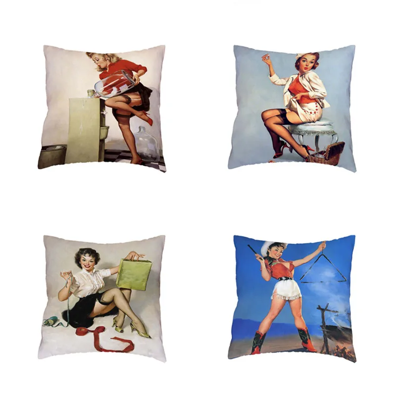 Винтажный Pin Up Poster очаровательный женский животный собака Белый Чехол на подушку