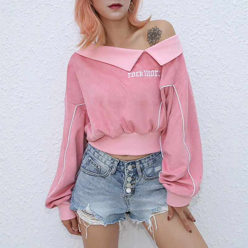 Woherb Harajuku Kawaii укороченный Топ Толстовка для женщин осень 2019 г. Уличная рок письмо
