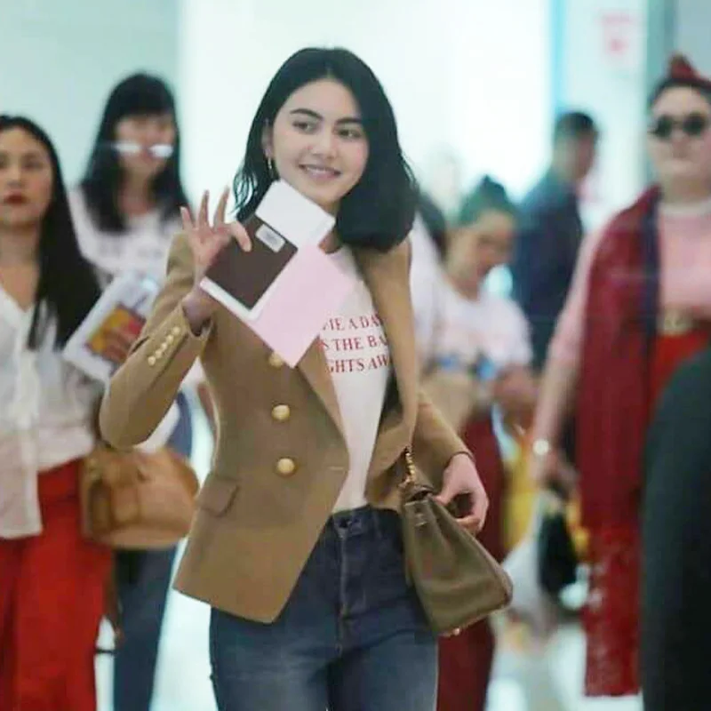 В винтажном стиле Элегантный пиджак женская короткая куртка костюм двубортный