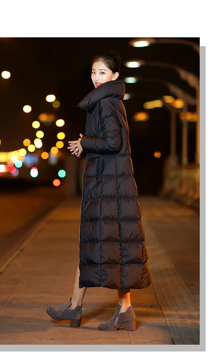 Новинка 2017 длинный однотонный тонкий плотный женский пуховик Офисная Женская
