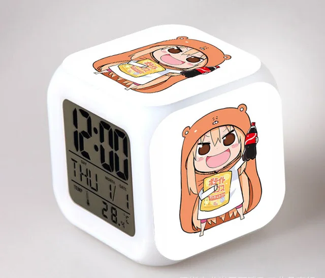 Японское аниме Himouto! Umaru-chan светодиодный цифровой будильник с 7 цветами, детский Ночной светильник, часы для спальни, reloj despertador - Цвет: Синий
