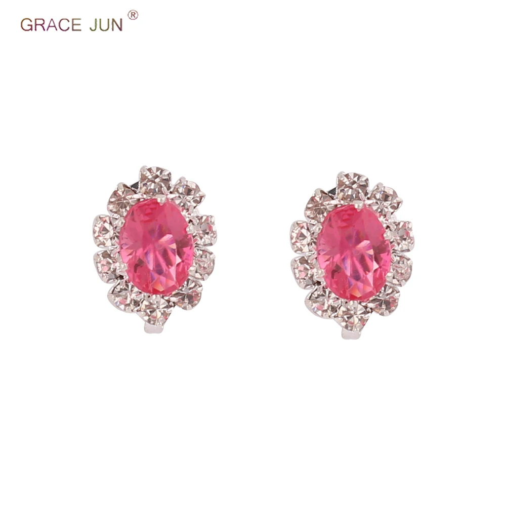 Бренд GRACE JUN 5 цветов на выбор серьги клипсы овальной формы со стразами