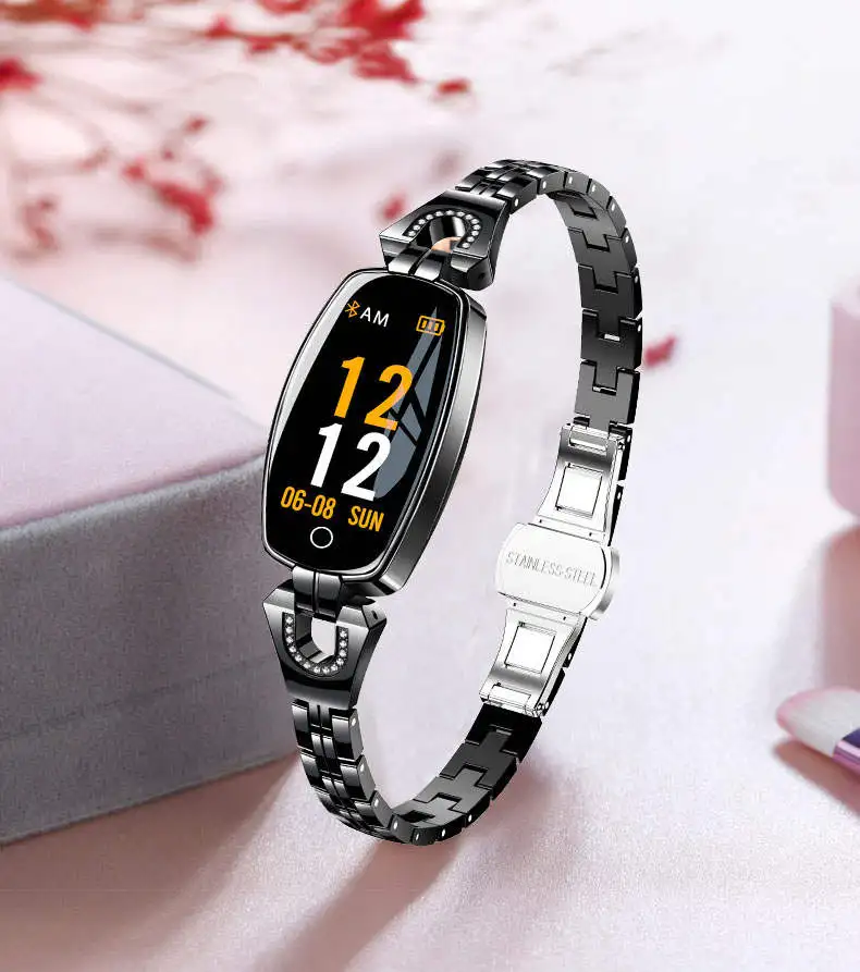 Черный H8 Fitness Bracelet Sport Smart Watch Waterproof Heart Rate Monitoring Bluetooth For iOS Android Smartwatch Women Girl Gift - Цвет: Черный