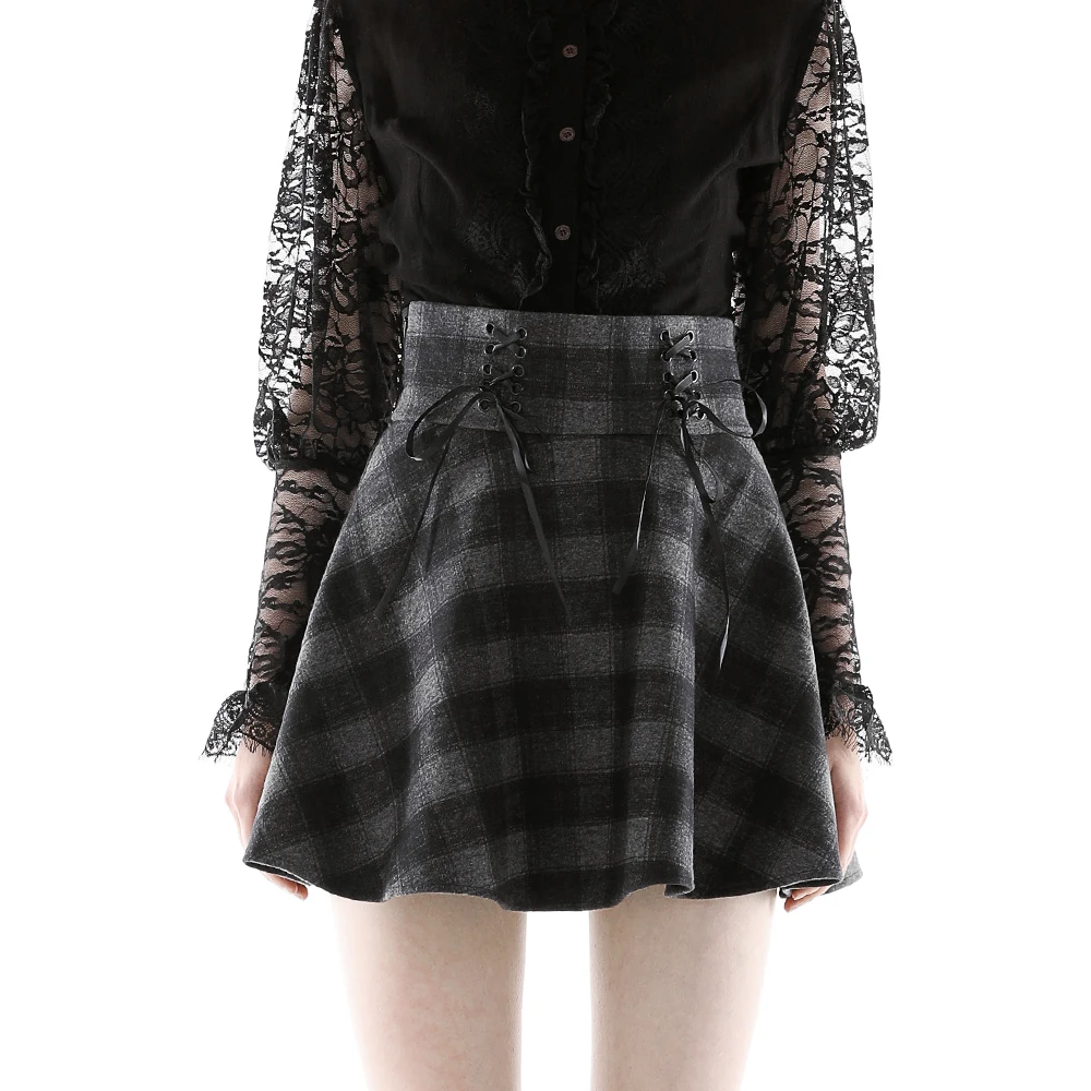 

England Punk Women's Skirts Vintage Plaid Cross Skirts with PU Straps High Waist Skirts Female Sexy Casual Skirts New Ins