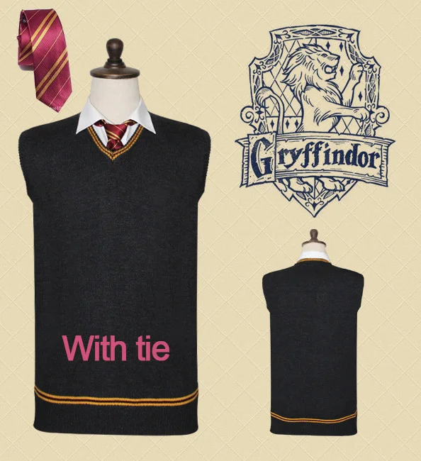 Gryffindor with tie Hufflepuff Косплей халат Плащ юбка рубашка свитера галстук шарф униформа для Харриса костюм - Цвет: Gryffindor with tie
