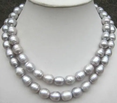 

NEW 2 ROW AAA 11-13mm natural AAA+tahitian silver gray pearl necklace