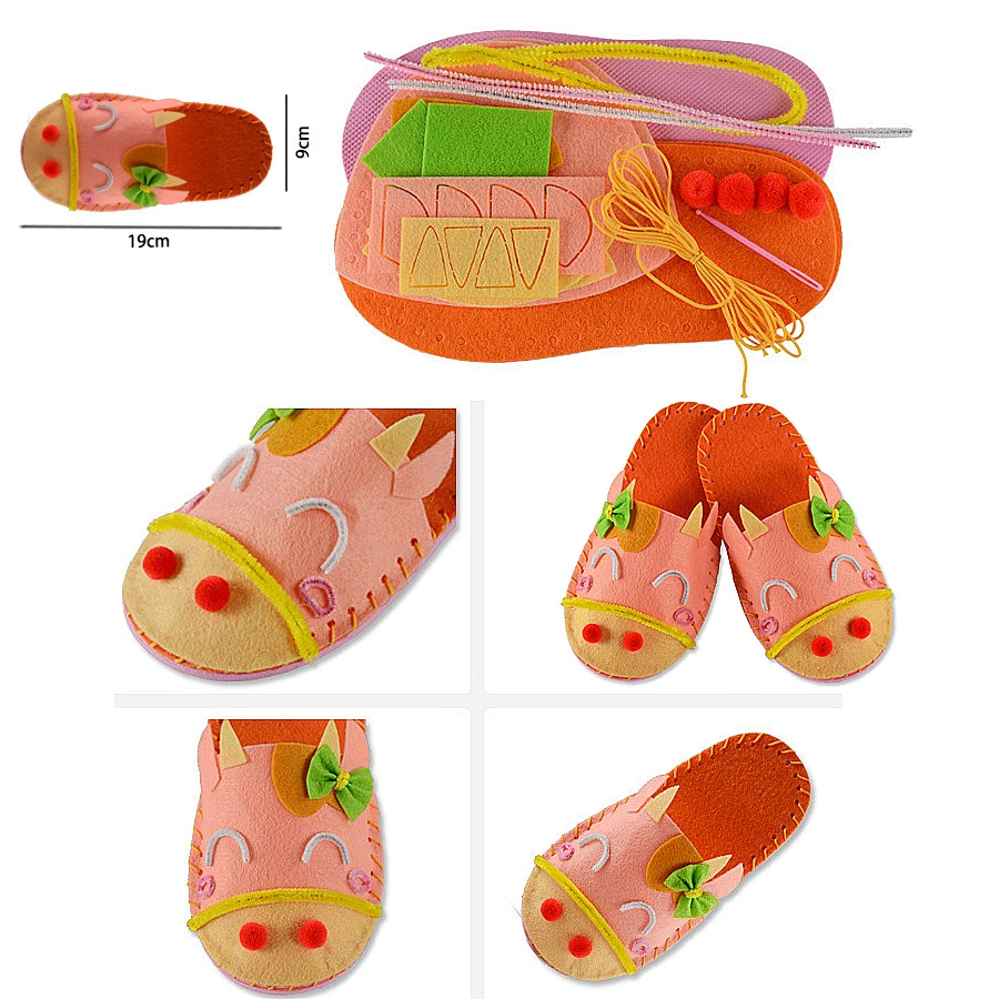 Kids slippers sewing kit for Girls Beginners My First Sewing Kit Handmade Non-woven Fabric Shoes Craft Gifts Educational Toys