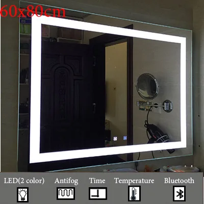 M020C-600x800mm Светящееся настенное умное зеркало для ванной комнаты, роскошное светодиодный зеркало для макияжа, сенсорное интеллектуальное антиразмытое серебряное зеркало с Bluetooth - Цвет: M020C-600x800mm