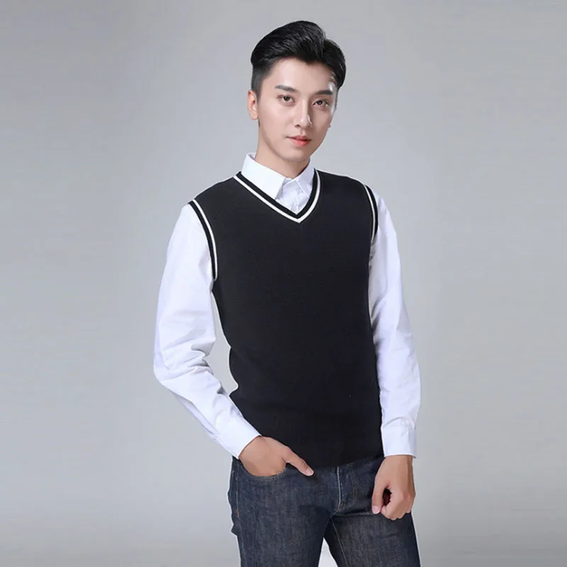 New Knitwear Trui Heren Vest Men Pullover Pull Homme V-neck Sleeveless Sweater Cotton Mens Jumper Sueter Masculino | Мужская одежда