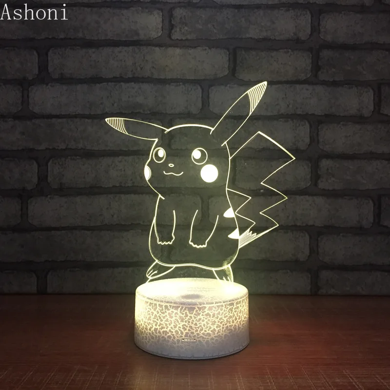 Pokemon Pikachu, 3D светодиодный ночник, 7 цветов, меняющийся Настольный светильник, светильник, домашний декор, рождественские подарки
