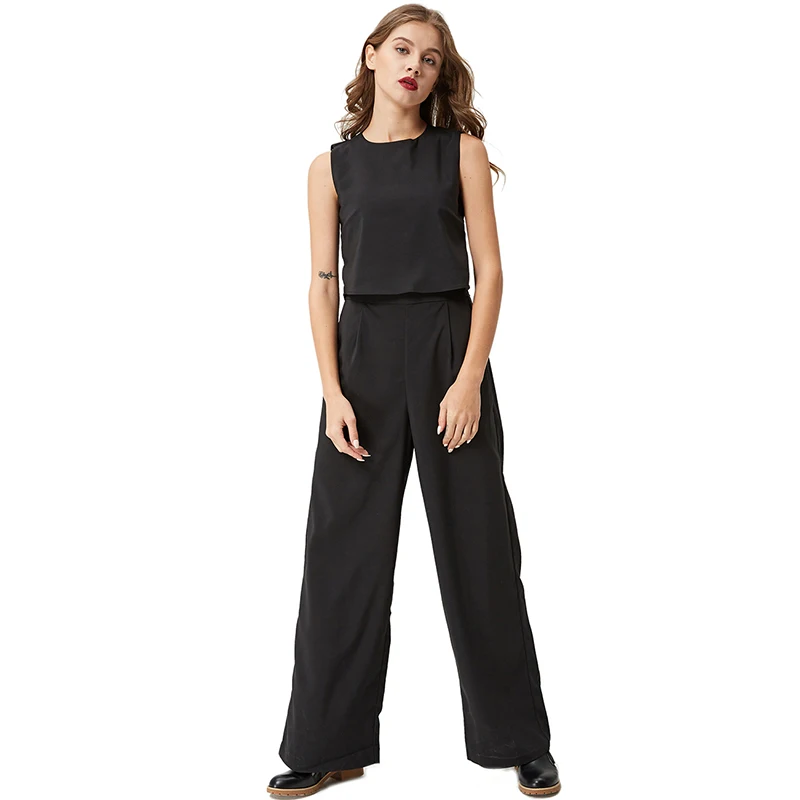 Женский Летний комбинезон с высокой талией GLO STORY 2018 Облегающий карманами Черный