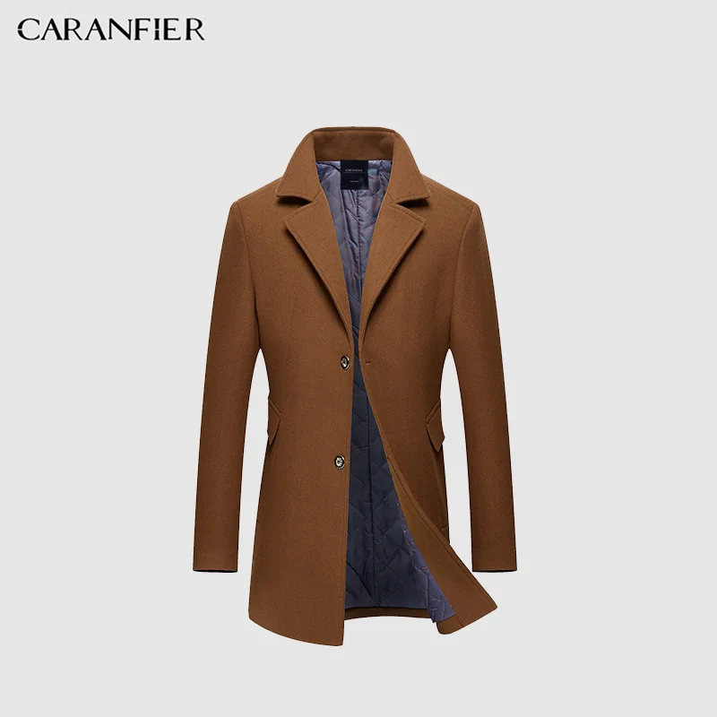 

CARANFIER Winter New Men Wool Coats Turn-down Collar Solid Color Male sobretudo Fashion Slim Fit Long Men Brand Wool Outerwear