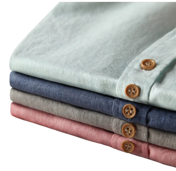 Мужчины в гавайский чистый лён короткий рукав рубашки мужчины приталенный